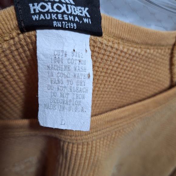 HARLEY-DAVIDSON Motorcycles Waffle Knit Boat Neck Top Sz L Gold Thermal Biker - Picture 7 of 9